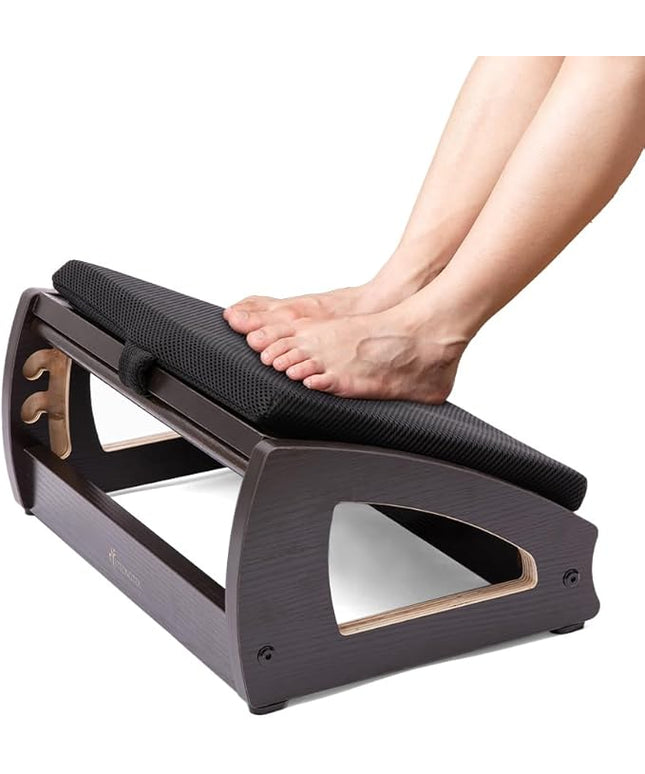 StrongTek Wood Ergonomic Footrest - 4-Angle Adjustable Foot Stool for Desk, Office Footrest, Anti-Slip Foot Stand for Under Desk, Enhances Posture, Promotes Blood Circulation, Easy Assembly (Espresso)