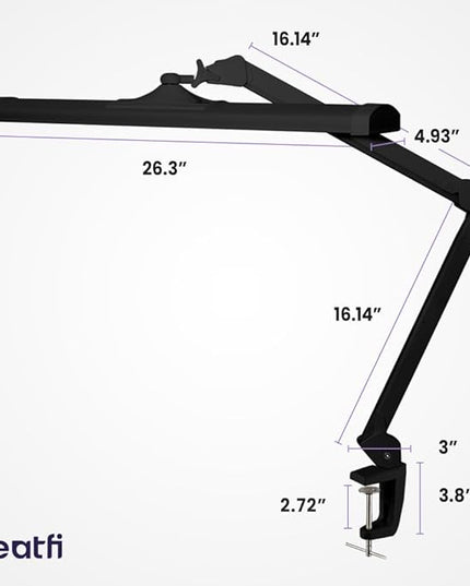 Neatfi LED Desk Lamp, 3,500 Lumens, 3 Light Modes, Dimmable, 45W, Touch Control, 26 Inch Wide Metal Shade, 540 SMD LEDs, Directional Lighting, Eye Caring Task Lamp (CCT with Clamp, Black)
