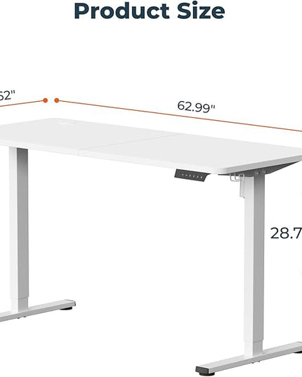 AdjustableStanding Desk 63 x 24 Inch Home Office Desk with Memory Preset, Computer Workstation Splice White Top Frame
