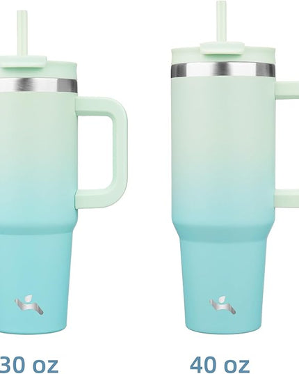 40 oz Tumbler with Handle and 2 Straws,2 in 1 Lid Insulated Water Bottle Stainless Steel Travel Coffee Mug,Mint