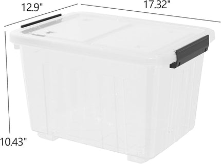 30 Quart Clear Storage Latch Bins, Large Plastic Storage Box with Wheels, 4 Packs