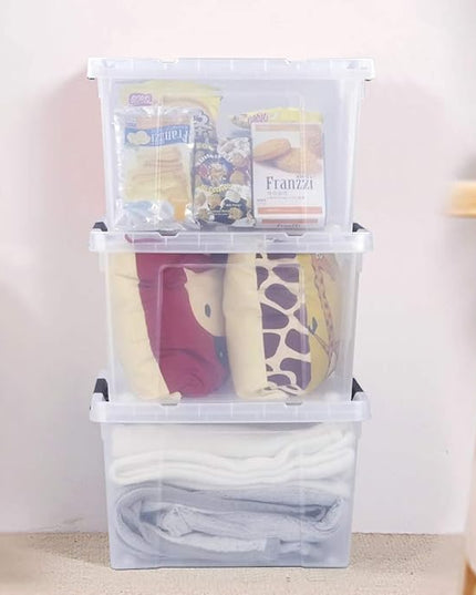 40 Quart Clear Plastic Storage Box with Lid and Wheels, Large Storage Bin, 4 Packs