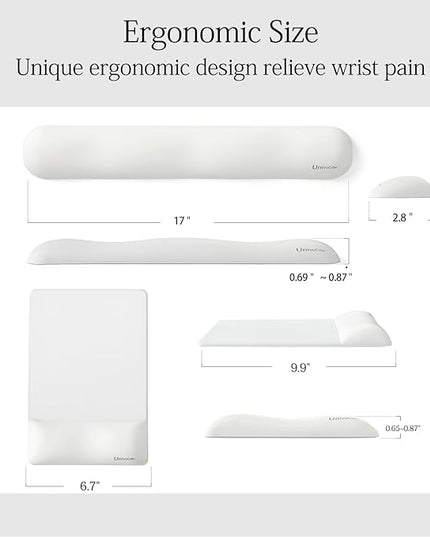 UnivoColors Design-Wave Set of Keyboad Wrist Rest & Mouce Pad,Artificial Sheepskin+Memory Foam+Ergonomic+Anti-Slip Gel, Resilience Support During Work and Gaming,Keyboard Accessory,White