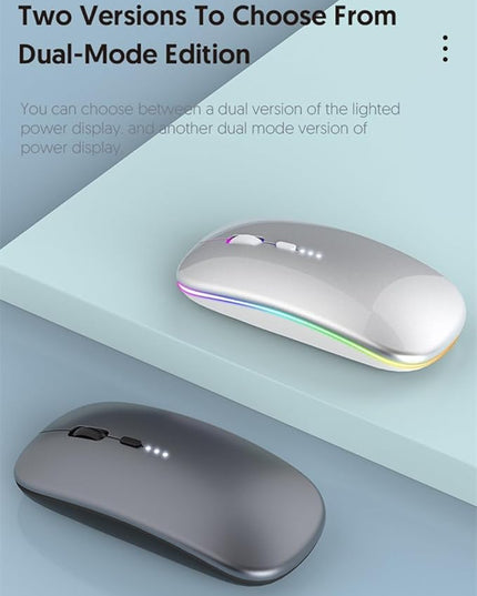 Wireless Bluetooth Mouse Rechargeable Laptop Mouse Portable LED Powered Display Computer Mice Use(BT5.2 or USB 2.4G) Dual Mode Connection Silent Slim Mice for Laptop Tablet/MacBook/PC (Silver)