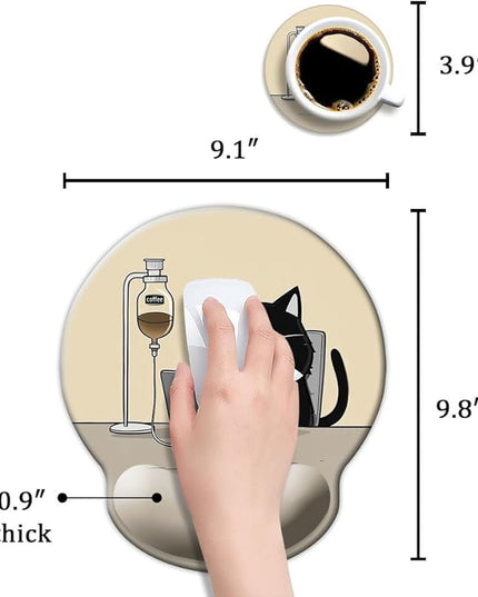 Ergonomic Mouse Pad with Wrist Support,Mouse Pad with Wrist Rest,Relieve Wrist Pain Mousepad Non-Slip Rubber Base,Mouse Pads for Desk,Computers,Laptop,Office,Home,Accessories Cute Coffee Cat