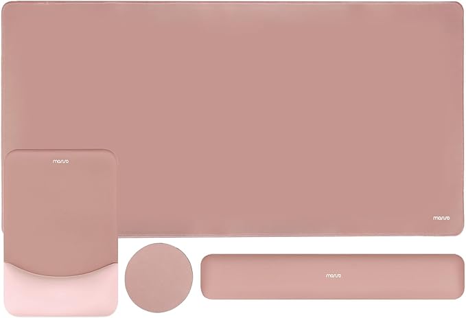 MOSISO Keyboard Mouse Pad Set, Large Gaming Mouse Pad&Rectangular Keyboard Wrist Rest&Mousepad with Wrist Rest&Coaster, Ergonomic Non-Slip&Easy Typing Pad with Curved Silicone Lining, Salmon Pink