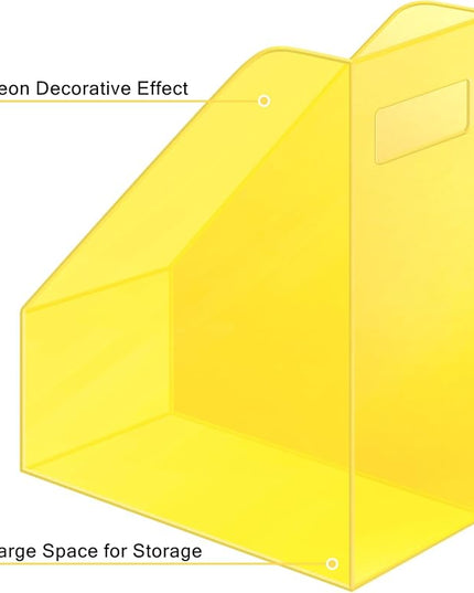 Acrylic Magazine Rack Desk File Holder Organizer for Office Desktop Vertical Magazine Storage Box, 12 x 10 x 5'', Neon Yellow