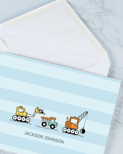 Current Trucks Personalized Note Cards - 24 Cards with White Envelopes, 4¼ x 5½ Inch Size, Blank Stationery, Add Names or Text, For Thank You Notes, Invitations, & Announcements