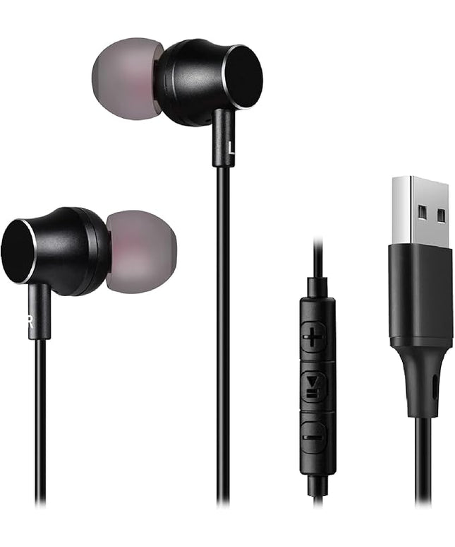 USB Earbuds for Computer, in-Ear Headphones with Microphone & 1.8M Long Cord, USB-A Headset Compatible with Laptop, Desktop PC, Notebook, Chromebook, CGS-W1B [Microphone Upgraded]