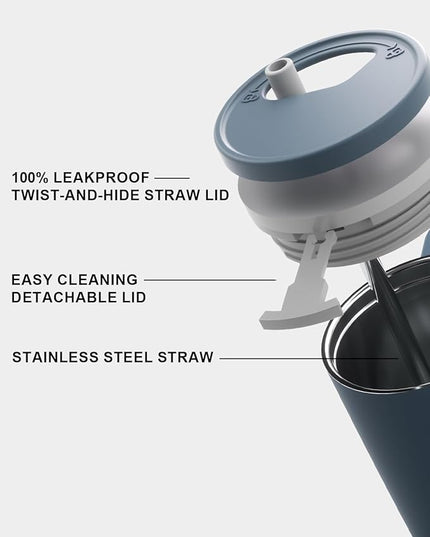 KISSKIND 40 oz Tumbler with Handle and Straw | Lumi Spin Hidden Straw 100% Leakproof Insulated Tumbler | Stainless Steel Water Bottle for Mom, Nurse, Teacher | Blue