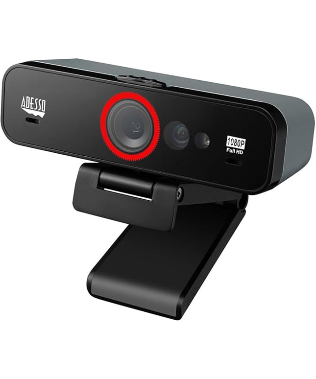 ADESSO CyberTrack F1 1080P HD Fixed Focus USB Windows Hello Webcam, Camera for Desktop PC Built-in Dual Microphone, Privacy Shutter, Audio/Video Mode Privacy ON/Off Switch & Tripod Mount