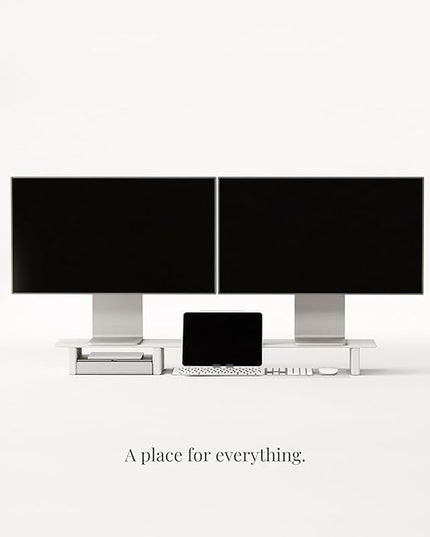 Raico Desk Cockpit Shelf Monitor Stand System Dual Screen Setup Wood Large Desk Accessory Organizer Unit (Matte White, Full Length v2 | 45.7 Inches)