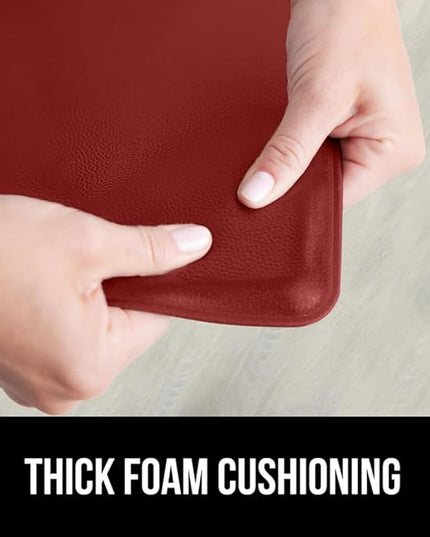 GORILLA GRIP 2 Pack Comfortable Cushioned Kitchen Mats for Floor, 17x29 + 17x59, Waterproof and Stain Resistant, 1/2 Inch Thick Ergonomic Standing Desk Anti Fatigue Mat, Foam Supports Feet, Red