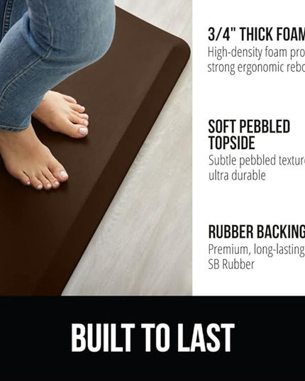 GORILLA GRIP Comfortable Cushioned Kitchen Mats for Floor, 58x20, Waterproof and Stain Resistant Soft Top, 3/4 Inch Thick Ergonomic Standing Desk Anti Fatigue Mat, Foam Supports Ankles and Feet, Brown