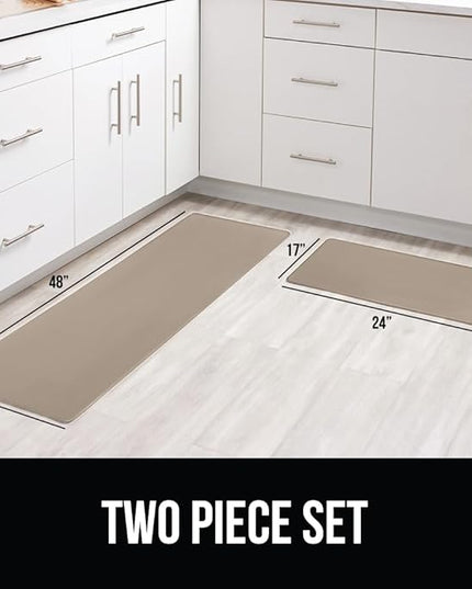 GORILLA GRIP 2 Pack Comfortable Cushioned Kitchen Mats for Floor, 17x24 + 17x48, Waterproof and Stain Resistant, 1/2 Inch Thick Soft Ergonomic Standing Desk Anti Fatigue Mat, Foam Supports Feet, Beige