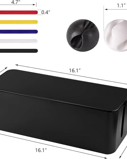 Cable Management Box - Large Cable Organizer Box to Hide Wires & Power Strips, TV & Desk Computer Wires, Cord Organizer Box for Home & Office, Black
