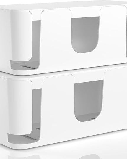 Delamu 2 Pack Cable Management Box, Stylish Cable Organizers for Cords, Pet & Child-Proof ABS Cord Hider Box, Medium and Small Cable Box for Computer Router Box Hider USB Hub, Floor Cord Covers, White