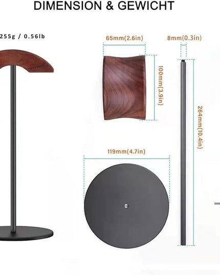 Jcurycke Headset Stand with 6.5cm Wide Walnut Wood Headrest,Headphone Holder Desk Removable with Solid Heavy Base,Headset Holder for Over Ear and Gaming,Headphone Stand Suitable for Table