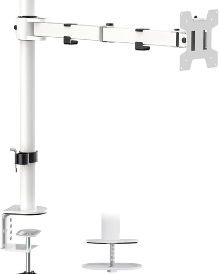 WALI Monitor Arm Mount for Desk, Single Computer Desk Mount, Monitor Bracket Mount Stand Single, up to 32 inch, 22 lbs (M001-W), White