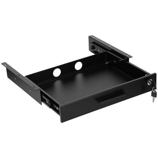 Menkxi 16'' x 12'' Under Desk Drawer Slide Out Storage Organizer, Lockable Metal Desk Drawer for Laptop and Office Accessories, Large Hidden Under Table Storage Box with Cable Management, Black