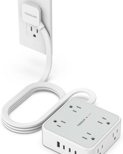 Surge Protector Power Strip, TESSAN 5 FT Extension Cord with Multiple Outlets Flat Plug, 4 USB (3 USB C) and 8 AC Outlets, 900J Protection, Wall Mount Charging Station for Home Office Supplies