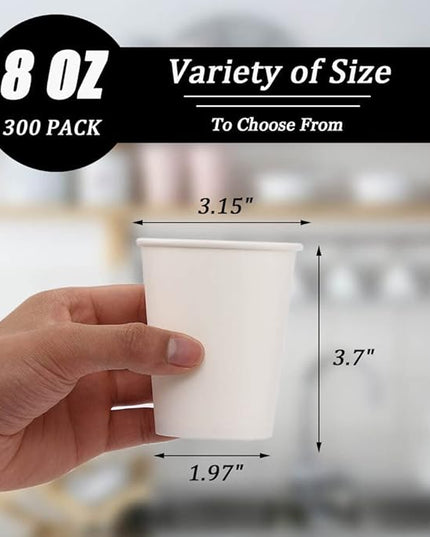 Lamosi 300 Pack Paper Cups 8 oz, Disposable Coffee Cups, Paper Coffee Cups 8 oz, White Hot/Cold Beverage Drinking Cup for Water Juice or Tea, Office Party Home Travel