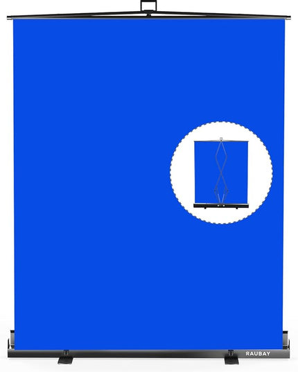 【Easy Set Up】 RAUBAY 59.8 x 82.7in Collapsible Blue Screen Backdrop Portable Retractable Chroma Key Panel Photo Background with Stand for Video Conference, Photographic Studio, Streaming