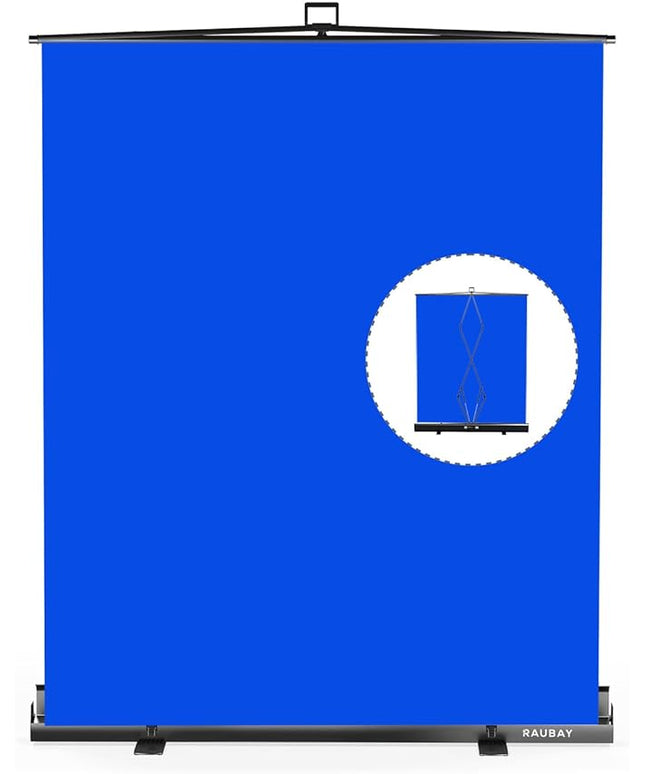 【Easy Set Up】 RAUBAY 59.8 x 82.7in Collapsible Blue Screen Backdrop Portable Retractable Chroma Key Panel Photo Background with Stand for Video Conference, Photographic Studio, Streaming