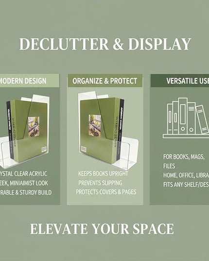 Vertical File Holder, 2 pack Plastic Magazine Organizer, Multi-purpose Document Organizer for Home Office (Clear)