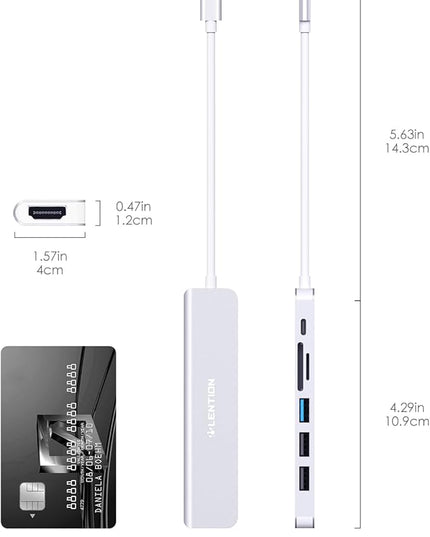 LENTION USB C Hub with 100W Charging, 4K HDMI, Dual Card Reader, USB 3.0 & 2.0 Compatible MacBook Pro, New Mac Air/Surface, Chromebook, More, Stable Driver Adapter (CB-CE18, Silver)