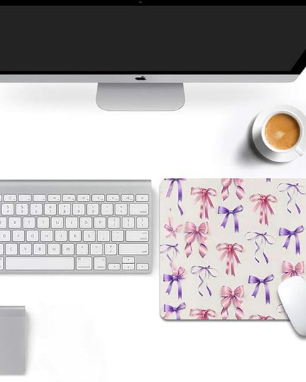 Coquette Girlie Pastel Bows Square Mouse pad, Texture, Waterproof, Anti Slip Rubber Base, Computer Mouse pad, Laptop Mouse pad