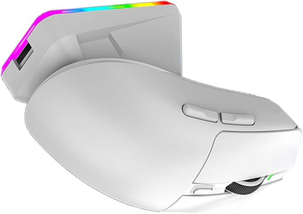 Lightweight Gaming Mouse, RGB Light 3 Mode Connection with 6 Adjustable DPI 800 12000, 7 Customizable Buttons, with Magnetic Charging Base (White)