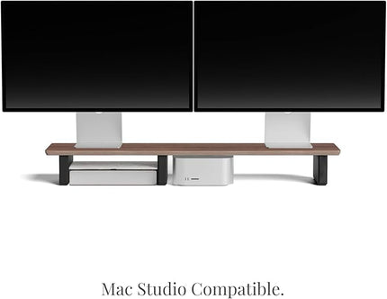 Raico Desk Cockpit Shelf Monitor Stand System Dual Screen Setup Wood Large Desk Accessory Organizer Unit (Walnut, Medium v2 | 36 Inches)