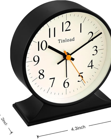 4.5"Retro Analog Alarm Clock,Vintage decor , Super Silent Non Ticking Small Clock with Manual Light, Snooze, Battery Operated, for Bedroom, Living Room, Office,Nightstand, Bedside, Desk ,Table(Black)