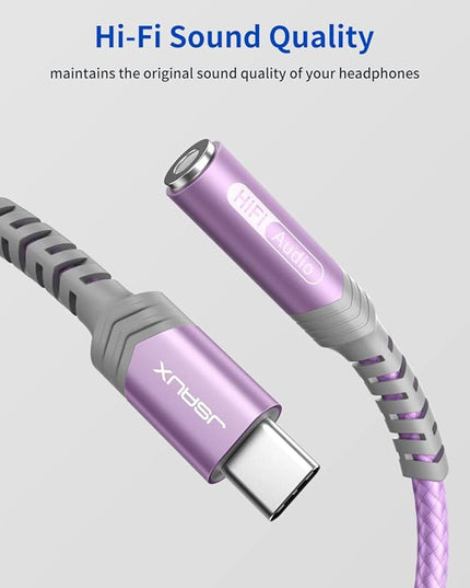 USB Type C to 3.5mm Female Headphone Jack Adapter, JSAUX USB C to Aux Audio Dongle Cable Cord Compatible with iPhone 17 Pro Max/16 Pro/15 Plus, Samsung Galaxy S23/S22/S21 Ultra, iPad Pro, Pixel Purple