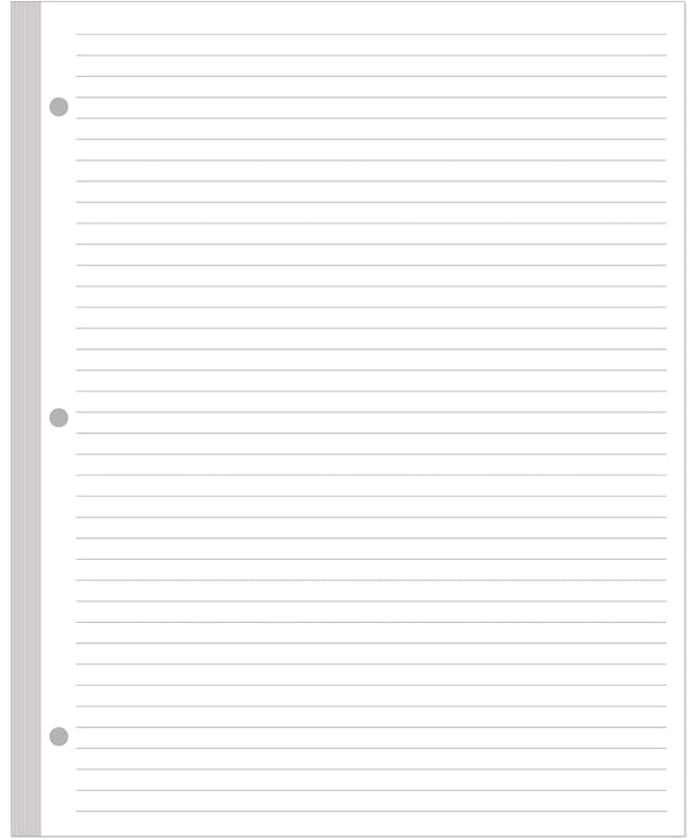 3-Hole Lined Refill Paper, Letter Size Punched Ruled Filler, 100 Sheets / 200 Pages, 100gsm White Paper, 8.5'' x 11''