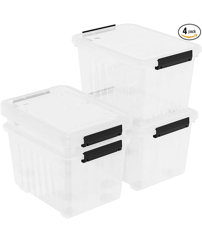 50 Quart Large Storage Boxes with Wheels, 4-Pack Clear Plastic Storage Bins with Lids