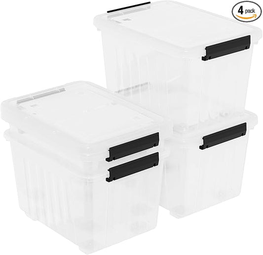 50 Quart Large Storage Boxes with Wheels, 4-Pack Clear Plastic Storage Bins with Lids