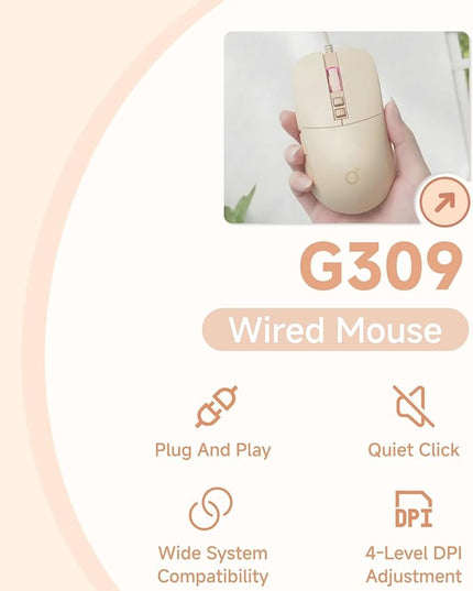 EWEADN G309 Wired Mouse, 7-Button Ergonomic Computer Corded Mouse with 2400 DPI, 4 Adjustment Levels DPI, Optical Office USB Mice with 5FT Cord for Laptop, PC, Desktop, MacBook-Pink