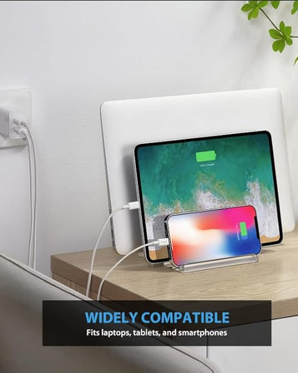 3-Slot Vertical Laptop Stand Laptop Holder for Desk Made of Premium Acrylic to Space-Saving for All Laptop/MacBook/Tablet/Phone (Transparent)
