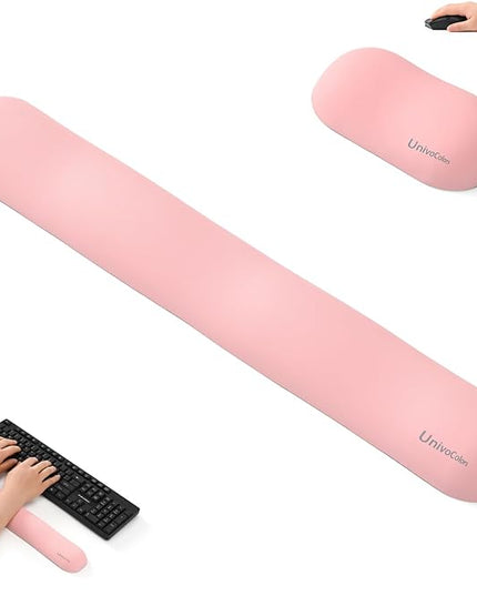 UnivoColors Design-Wave Set of Wrist Rest,Artificial Sheepskin+Memory Foam+Ergonomic+Anti-Slip Gel, Resilience Support During Work and Gaming,Keyboard Accessory,Pink