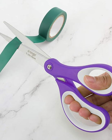 LIVINGO Scissors All Purpose, Student School Scissors, Sharp Titanium Coated Stainless Steel Shears for High Middle School Teacher Crafting, Office Home Sewing Cutting Fabric, 8 inch 3 Pack