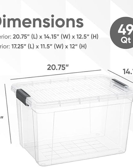 Superio Clear Storage Boxes with Lids, 49 Quart Plastic Container Bins for Organizing, Stackable Crates, BPA Free, Non Toxic, Odor Free, Organizers for Home, Office and Dorm, 6 Pack