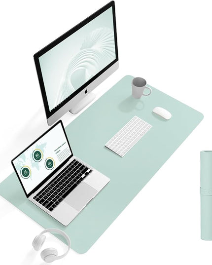 YSAGi Non-Slip Leather Desk Pad L Size, Waterproof Laptop Computer Desk Keyboard Mat, Table Protector Blotter Mat, Large Mouse Pad for Office/Work/Home/Decor(Mint Green, 35.4" x 17")