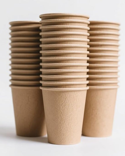 Coolcap 8 oz 200 Pack Disposable Coffee Cups, Bulk Brown Disposable Paper Cups, Coffee Cups for Hot Tea, Chocolate and Cold Drinks