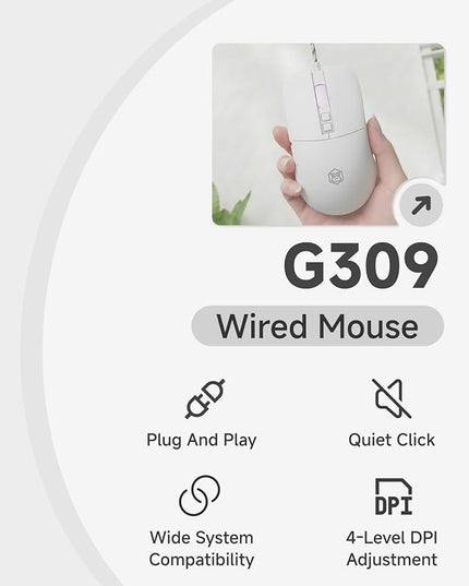 EWEADN G309 Wired Mouse, 7-Button Ergonomic Computer Corded Mouse with 2400 DPI, 4 Adjustment Levels DPI, Optical Office USB Mice with 5FT Cord for Laptop, PC, Desktop, MacBook-White