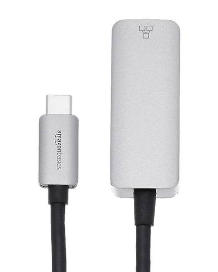 Amazon Basics Aluminum USB-C to RJ45 Gigabit Ethernet Adapter, Portable, Fast Network, Grey, 2.07 x 0.81 x 0.6 inches