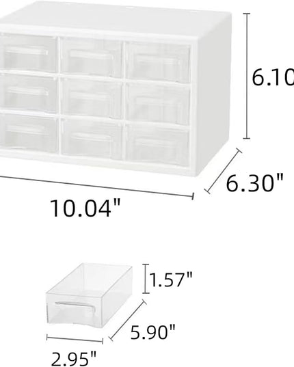 Feadily 1PCS Large Drawer Organizer for Desk, Desktop Drawer Organizer with 9 Clear Drawers, Plastic Desktop Storage Drawers 10.04 Inch x 6.30 Inch x 6.10 Inch, White