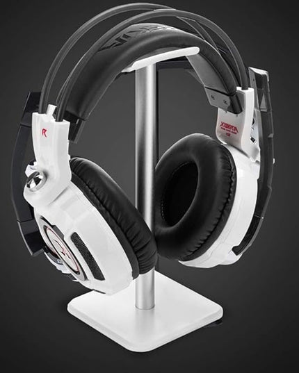Deear Headphone Stand Gaming Headset Holder Universal Aluminum Metal Headphone Holder Hanger with Aluminum Supporting Bar Flexible Headrest ABS Solid Base for All Headphone,White