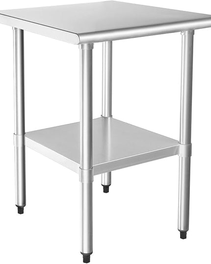 HARDURA Stainless Steel Table 24X24 Inches with Undershelf and Galvanized Legs NSF Heavy Duty Commercial Prep Work Table for Restaurant Kitchen Home and Hotel